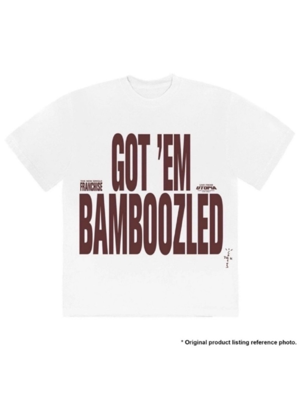 NWT Cactus Jack Travis Scott
White
Got em
Bamboozled T Shirt Franchise
Pits XL